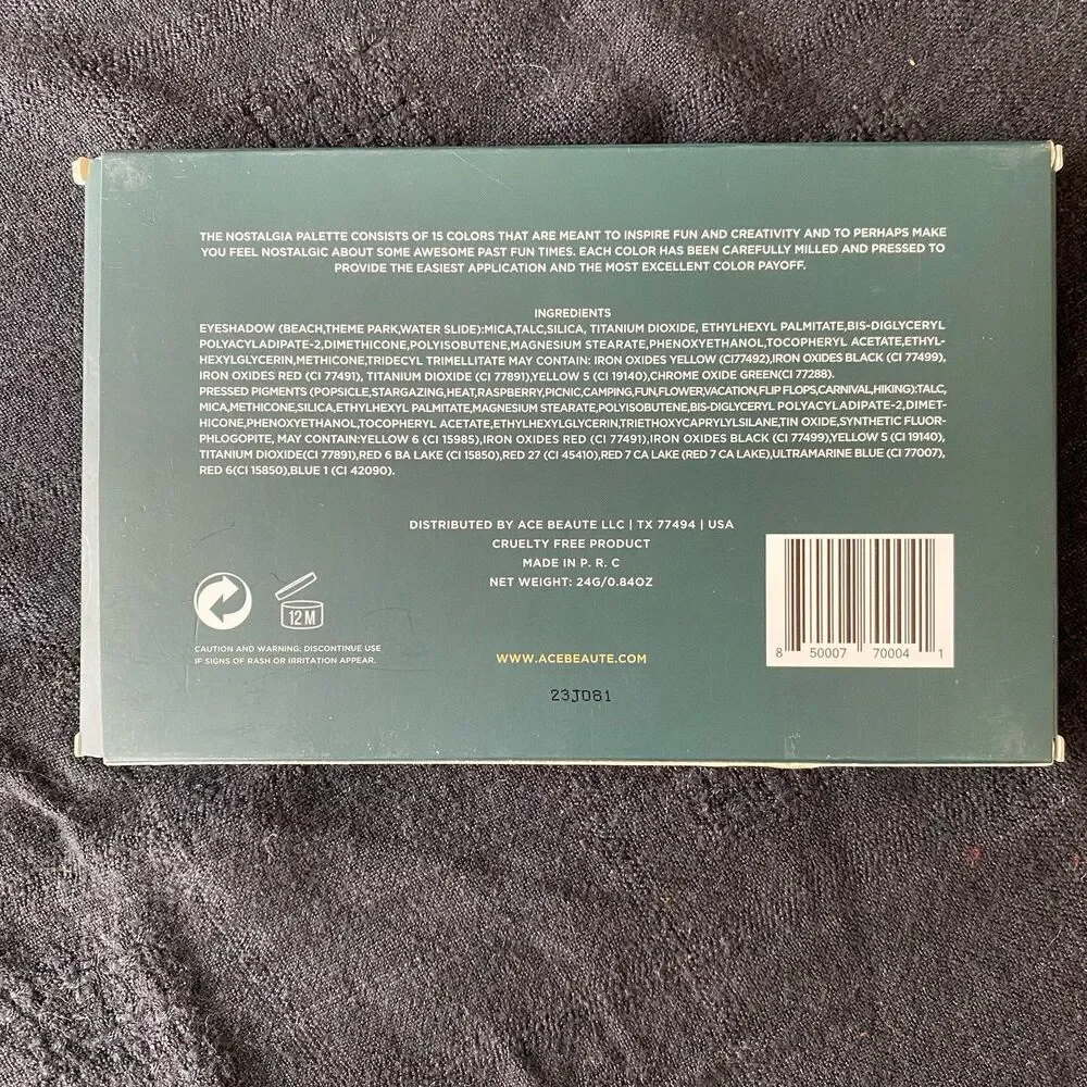 NIB Ace Beaute Nostalgia Palette Eyeshadow. 15 Shades. Never Used. Not Swatched.
